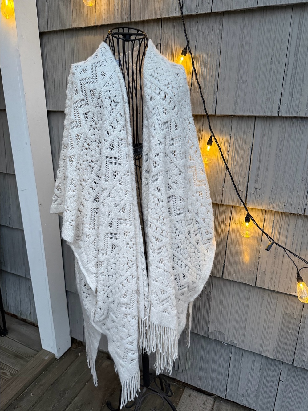 Sonoma Cream Open-Knit Lace-Pattern Women's Sweater